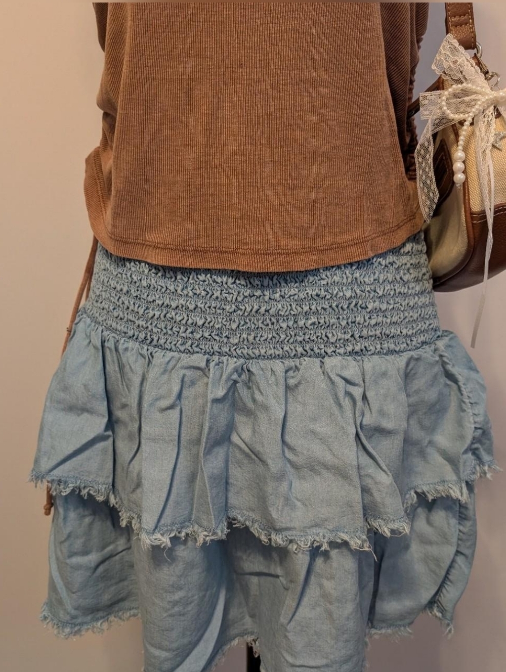 Y2K Aerie Tiered Blue Ruffle Mini Skirt